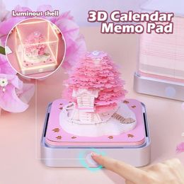 Calendar 3D 2024 Sakura Tree House Notepad Block Creative Rip Away Paper Carving Sticky DIY Memo Pad Year Christmas Gift 231114