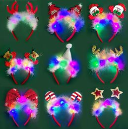 LED Reindeer Antlers Headband Light Up Christmas Santa Tree Elf Hat Hairband New Year Headwear Party Favors Red Green