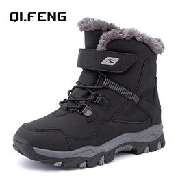 Boots Winter Children Snow Warm Boots Fur Shoes Boys Sneaker Rubber Hiking Shoe Fashion Children Shoes Waterproof Leather Boots Kids 231114