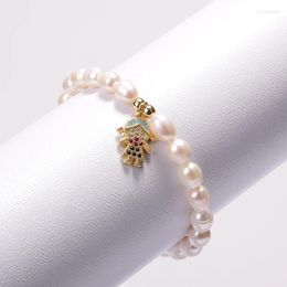 Strand 2023 Natural Freshwater Pearl Bead Pave Gold Color Cubic Little Girl Boy Sign Pendant Women Men Bracelet Charm Daily Jewelry