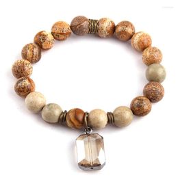 Charm Bracelets Fashion Jewellery Beautiful 10mm Natural Stone And Glass Crystal Pendant