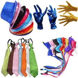 Party Hats Fashion Boy Girl Men Woman Sequin Hat Bow Tie Gloves Cowboy Birthday Party Cap Jazz Dance Show Props Costume Wedding Decoration 231114