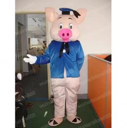 Simulation Blue Clothes Pig Mascot Costume Carnival Unisex Outfit Adults Size Christmas Birthday Party Outdoor Festival Dress Up Promotional Props