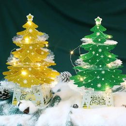 10PC Greeting Cards Mini 3D Christmas tree with light card desktop decoration holiday Christmas tree flashing greeting cards New Year gift party decoration 231115