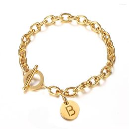 Charm Bracelets A-Z Initial Letter Bracelet For Women Girls Gold Colour Stainless Steel Chain Alphabet Fashion Jewellery A323