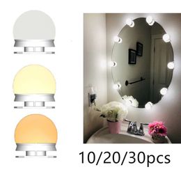 Compact Mirrors Professional 10/20/30PCS Detachable Bulbs Three Colours LED Makeup Mirror Light Cosmetic Mirror Dressing Table Vanity Lights 20#1 231109