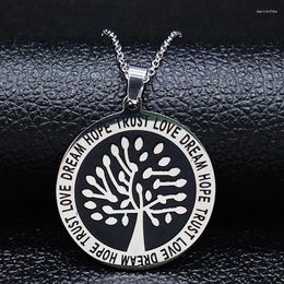 Pendant Necklaces Tree Of Life Stainless Steel Chain Necklace Women Black Enamel Silver Colour Pendants Jewellery Colgante Arbol De La Vida
