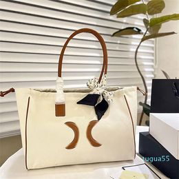 Canvas Totes Bag Stripes Crossbody Bags Split Beach Bag Women Handbags Thread Cowhide Letter Large Capacity