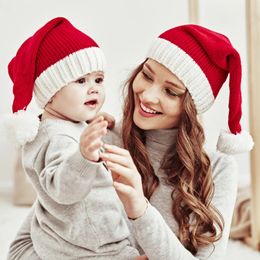 Party Hats Christmas Knitted Hat Cute Pom Adult Kids Soft Beanie Santa Hat Year Party Kids Gift Navidad Noel Xmas Decoration 231114