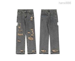 Autumn 2022ss New American Style Street Hole Design Loose Straight Tube Jeans