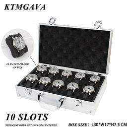 Watch Boxes Cases 10 Slots Watch Storage Box Aluminum Alloy Useful Jewelry Wrist Watches Holder Display Box Watch Holder Box Organizer Toolbox 231115