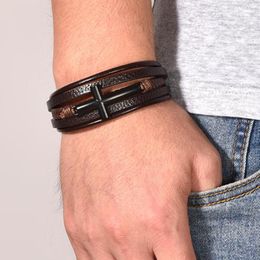 Charm Bracelets Vintag Braided Rope Woven Multilayer Leather For Men Punk Mental Magnet Bangle Friend Jewelry Gifts