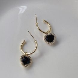 Stud Earrings Exquisite Zircon Black Love Women French Style High-End Can Be Worn Twice