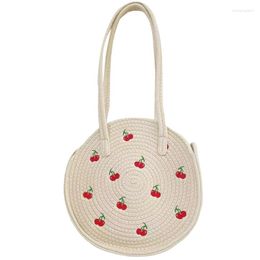 Waist Bags Ladies Woven Shoulder Bag Large Capacity Embroidered Cherry Round Handbag Suitable For Casual Daily Matching Skirts