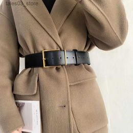 Belts Fashion Women Wide Belt Vintage Gold Big Metal Pin Buckle Waistbands Female Black PU Leather Belts Dress Coat Waist Corset Strap Q231115