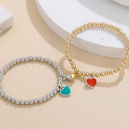 Charm Bracelets Handmade Wove Magnet Beads Couple Bracelet For Woman Men Heart Pendant Adjust Elastic Rope Matching Lovers Jewelry Yoga