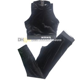 Women Velvet Tracksuit Sleeveless Sport Vest Letters Jacquard Yoga Leggings Designer Breathable Fitness Wear