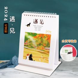 Other Festive Party Supplies 2024 Chinese Tabletop Calendar Standing Flip Monthly Year of Dragon Paper for Home Office 231114