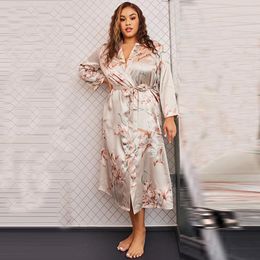 Women's Sleepwear Jxgarb Mid-Calf Length Ice Silk Flower Printed Sexy Womens Pyjamas Bathrobes Casual Female Home Night Sleep Suits