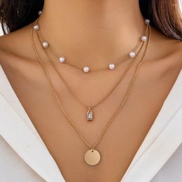 Pendant Necklaces Salircon Korean Fashion Smooth Metal Circular Necklace Simple Multi Layered Chain Women Aesthetic Jewelry