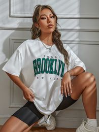 Womens TShirt 1898 Brooklyn York Letter Drop Shoulder Priting Cotton Women Loose Brand Short Sleeve Summer Breathable Soft Tshirt 230414