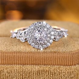 Solitaire Ring Luxury All White Zircon Round Wedding Ring Solid Classic Bridal Promise Engagement Ring Women's Party Jewelry Gifts 231115