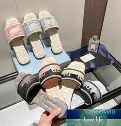 2023-Letter Embroidered Flat Slippers New One-Strap Sandals for Women Everyday Joker Beach Outerwear Wholesale
