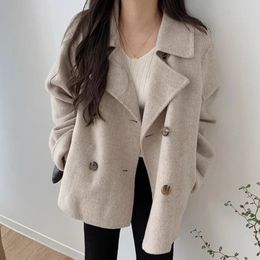 Men's Wool Blends Gidyq Elegant Faux Woolen Coats Korean Women Fashion Designed Button Loose Jacket Female All Match Streetwear Blended Overcoat 231114