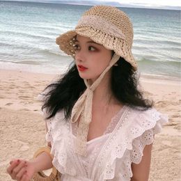 Wide Brim Hats 2023New Summer Sun Hat Bow Raffia Hat Visor Temperament Straw Hats Women's Sea Beach Vacation Leisure Sunscreen Hats For Girls AA230414