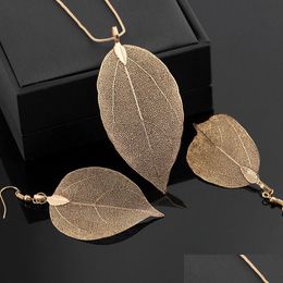 Earrings & Necklace Leaf Design Jewellery Sets Necklace Earrings Set For Women Girls Lady Sier Rose Gold Black Fashion Pendant Charm Sui Dh4Ur