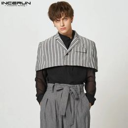 Men's Suits Blazers 2023 Men Irregular Blazer Striped Streetwear Lapel Short Sleeve One Button Casual Fashion Cloak S5XL INCERUN 231114