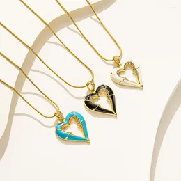 Pendant Necklaces Hollow Heart Necklace Stainless Steel Coloured Enamel Flame For Woman In Vintage Jewellery Coeur Flamme