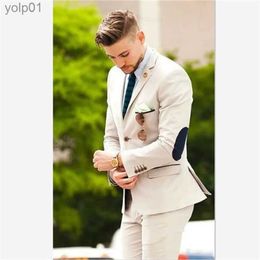 Men's Jackets Mens Suits (Jacket+Pants) Latest Designs Beige Groom Tuxedos patches 2 Pieces Wedding Prom Dinner Italian Man Suit BlazerL231115