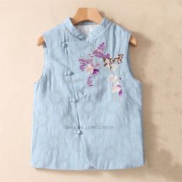 Ethnic Clothing 2023 Chinese Traditional Vest Vintage Cotton Linen Thicken Oriental Sleeveless Waistcoat Retro Flower Print Tang Suit