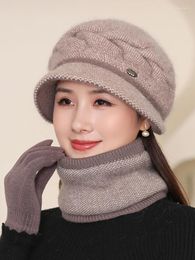 Berets Women's Knitted Hat Winter Hair Cold Neck Bib Set Middle-aged And Elderly Woolen Grandma Mom Fashion Pot