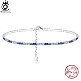 Anklets ORSA JEWELS 925 Sterling Silver Ankelts for Women Clear Blue Tennis Bracelet on the Leg Exquisite Foot Chain Jewelry SA19 231115