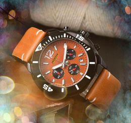 Famous full functional Men watch precision and durability automatic quartz movement black brown leather strap watches men's waterproof Luminous Wristwatch gifts