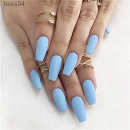 False Nails 24pcs/box Matte Long Square False Nails Tips Colourful Coffin Full Cover Fake Nails With Glue Nail Art Decor Manicure Extension YQ231115