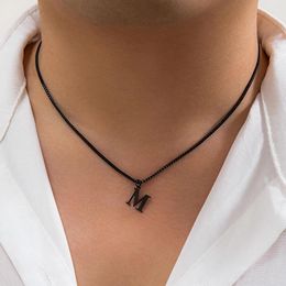 Pendant Necklaces PuRui Simple Black Boxes Chain With 26 Letters Necklace For Men A-Z Charm Choker Boy Collar Jewellery Unisex Cool Gifts