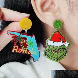Stud Christmas Charm Stud Earrings For Women Red Green Fashion Geometric Design Coconut Tree Heart Hohoho Letter Santa Claus Drop Dang Dh6Tw
