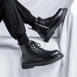 Boots Mens Fashion Platform Black Trendy Original Leather Shoes Business Office Dress Cowboy Ankle Boot Handsome Short Botas Man