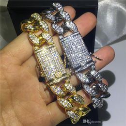 Tennis Cuba Hiphop bracelet White Yellow Gold Filled Micro Pave Zircon Party Anniversary bracelets for Men Rock Jewelry