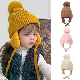 Caps Hats Children Pompom Hats Autumn Winter Warm Beanie Caps For Girls Boys Soft Kids Knitted Bonnet Parent-child Ear Protection Hats 231115