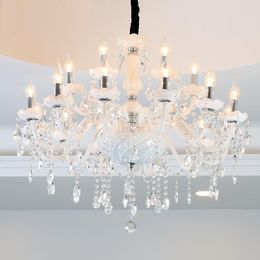 Pendant Lamps 18 Heads Dining Room Glass Chandelier Crystal Lamp Villa Shop Duplex Staircase White Princess Chandeliers Led Lighting