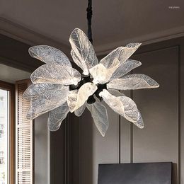 Chandeliers Led Balck Chandelier For Living Room Creative Design Home Decor Indoor Lighting Luxury Hanging Lamp Kitchen Leaf Acrylic Lustre