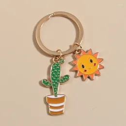 Keychains Cute Keychain Sun Cactus Flower Key Ring Letter Plants Chains Desert Gifts For Women Men Bag Accessorie DIY Handmade Jewellery