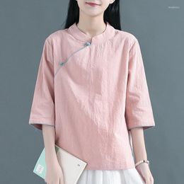 Ethnic Clothing Traditional Chinese Blouse Shirt Tops For Women Mandarin Collar Oriental Linen Female Elegant Cheongsam Top TA710 S