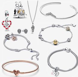 925 silver designer bracelets for women Jewellery gift DIY fit Pandoras bangle Pave Web Slinger spider Necklace bracelet Set earrings Clavicle Chain Pendant with box