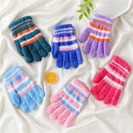 Children's Finger Gloves Winter Children's Mohair Knitted Warm Gloves Cute Colour Matching Full Finger Gloves Baby Girls Boys Student Finger Gloves 231115