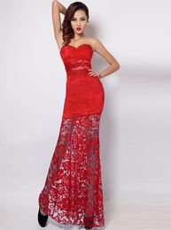 Casual Dresses Red Floral Lace Beading Strapless Padded Sexy Elegant Ball Gowns Long Dress Night Club Evening Party Vestido De FestaCasual